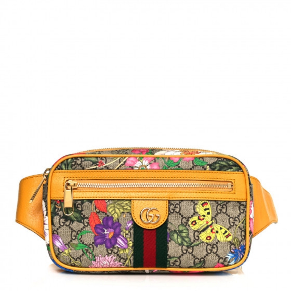 GG Supreme Monogram Flora Medium Ophidia Belt Bag Beige Multicolor Crop